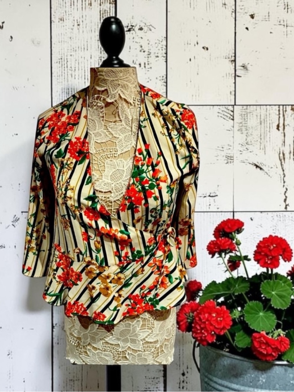 Zara floral striped tie top